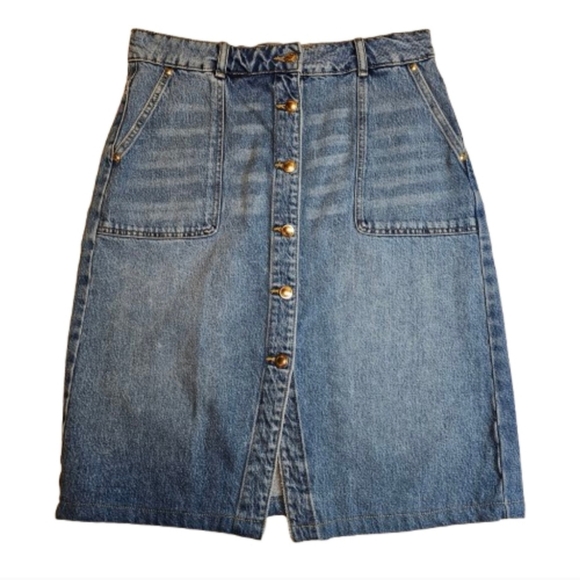 Michael Kors Button-Front Women's Blue Denim Jeans Skirt Size 10 - Picture 1 of 9